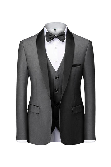 Grey Shawl Lapel Single Breasted Men's Suits